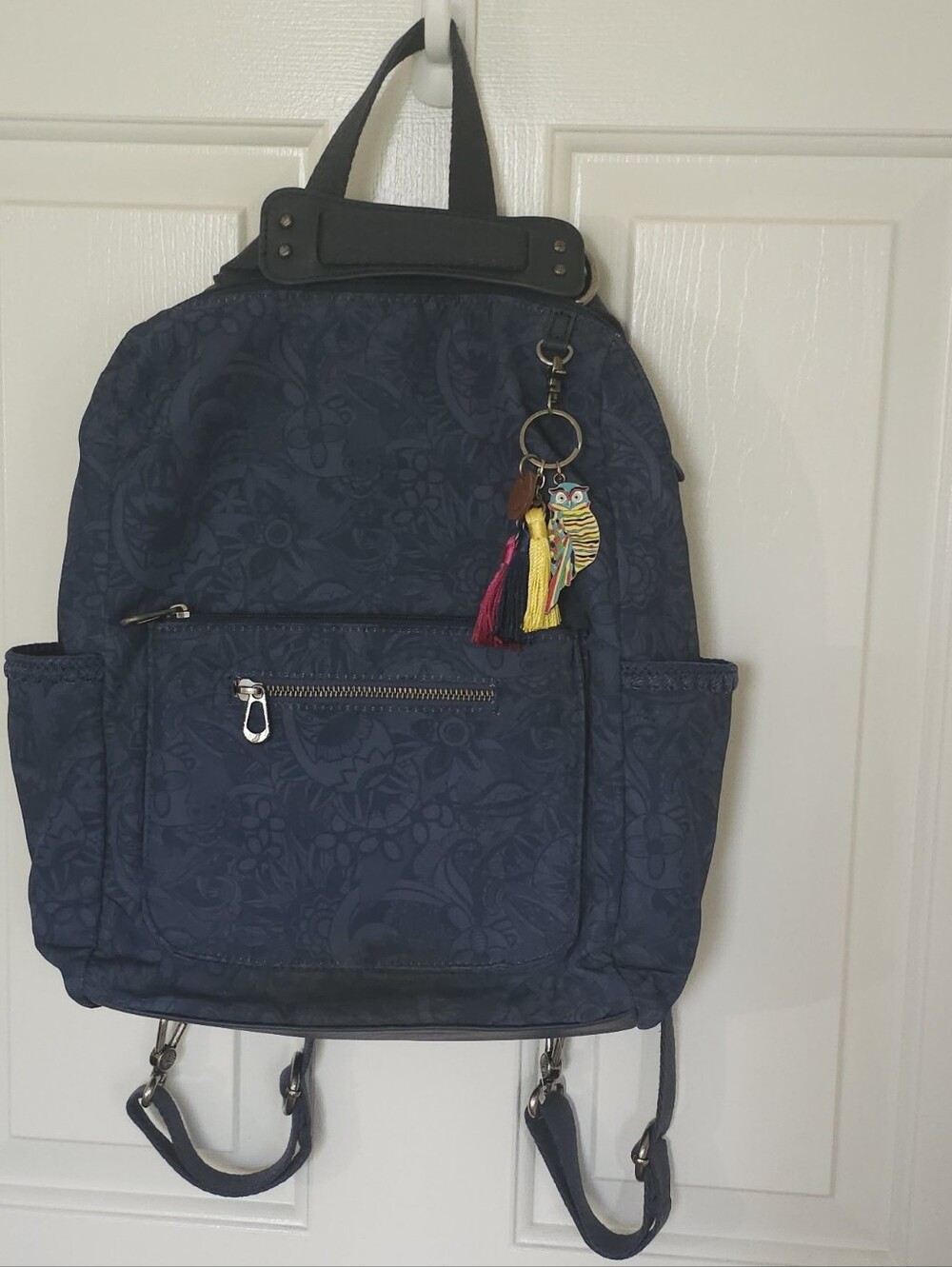 Sakroots Loyola Navy Floral Convertible Backpack Owl Charm